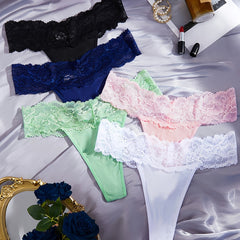 5 Pack Plus Size Sexy Lace Trim Comfort Thongs Set