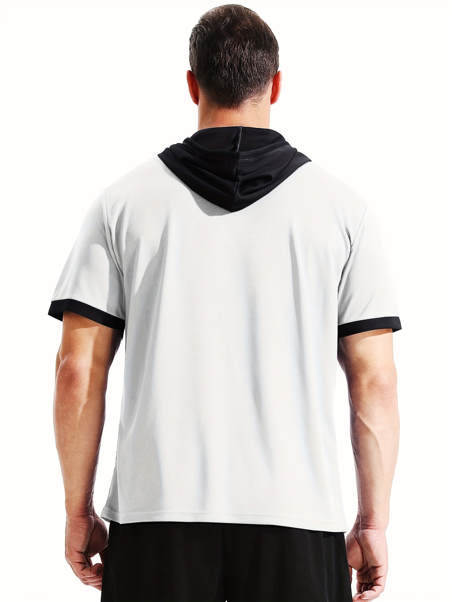 Men Hooded T shirt Active Stretch Moisture Wicking Hooded Top