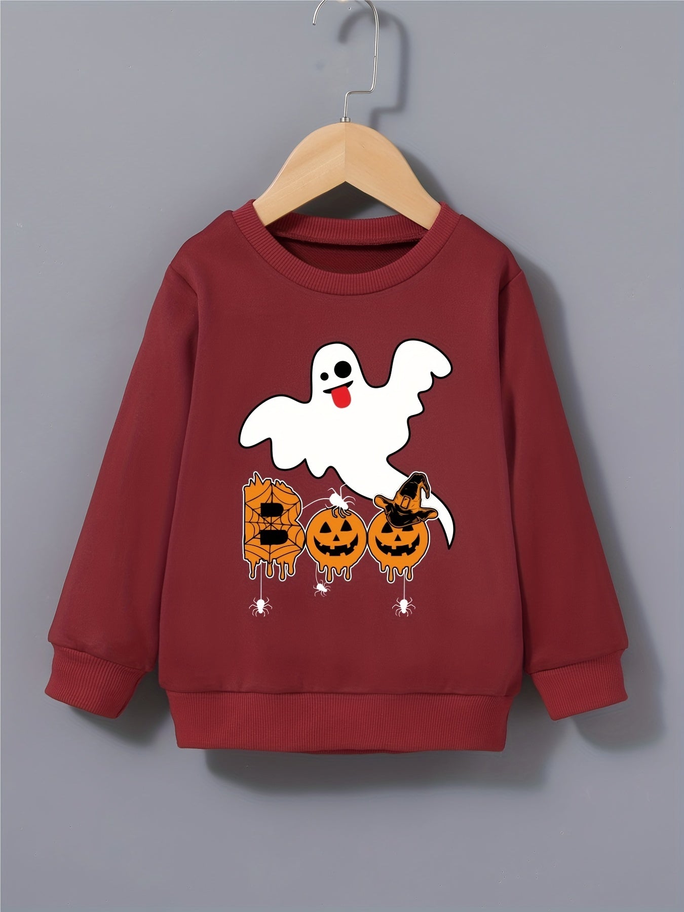 Boys Ghost Print Sweatshirt Halloween Style Kids Clothes