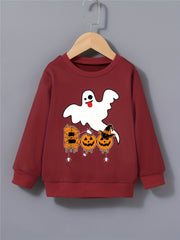 Boys Ghost Print Sweatshirt Halloween Style Kids Clothes