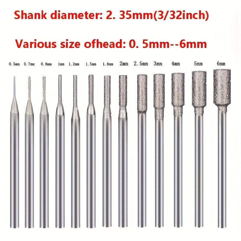 13pcs Cylinder Shape Diamond Burr Set for Rotary Tool