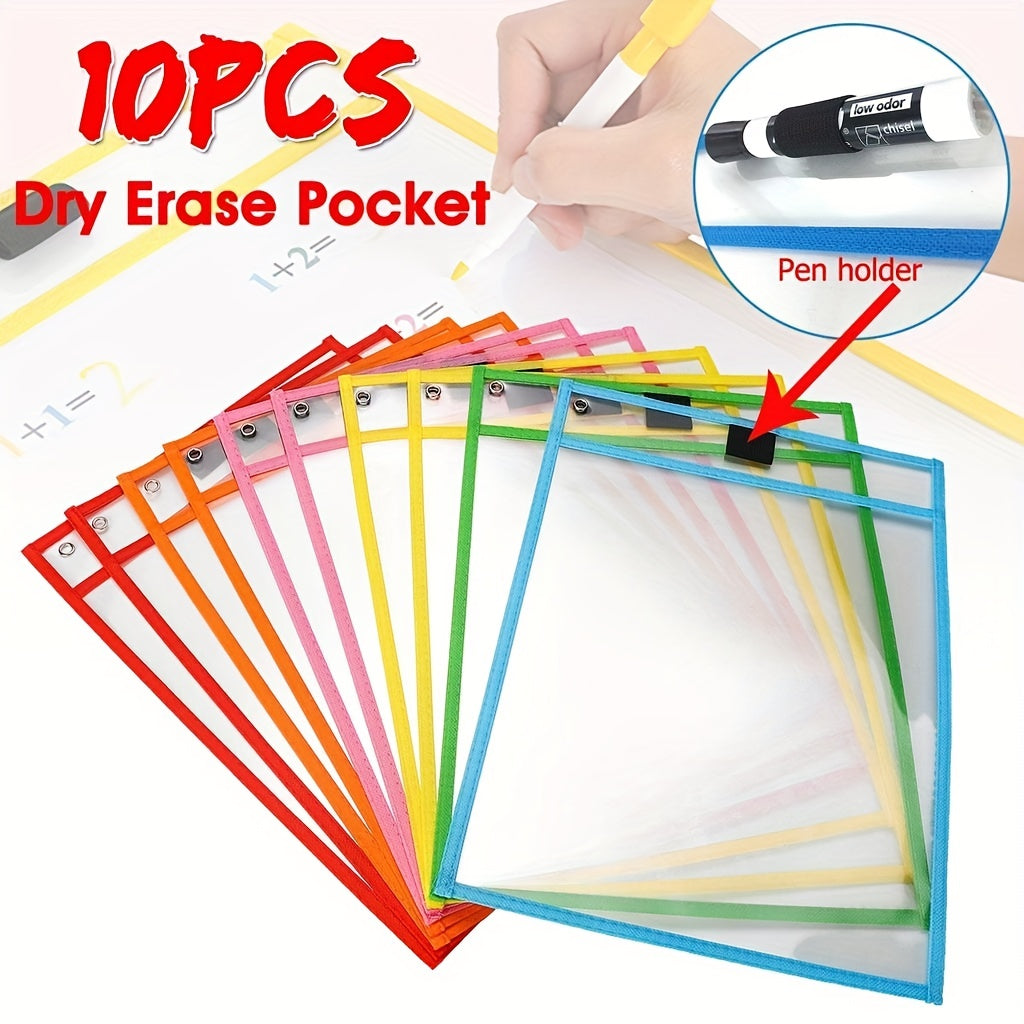 10pcs Dry Erase Pockets Reusable Wipe Clean Pockets Set Assorted Colors