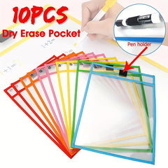 10pcs Dry Erase Pockets Reusable Wipe Clean Pockets Set Assorted Colors