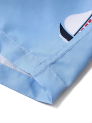 Men's Casual Cerulean Sports Shorts with Tropical Print for Holiday Party