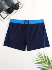 Quick drying Drawstring Men's Swim Trunks Block Board Shorts Swimwear