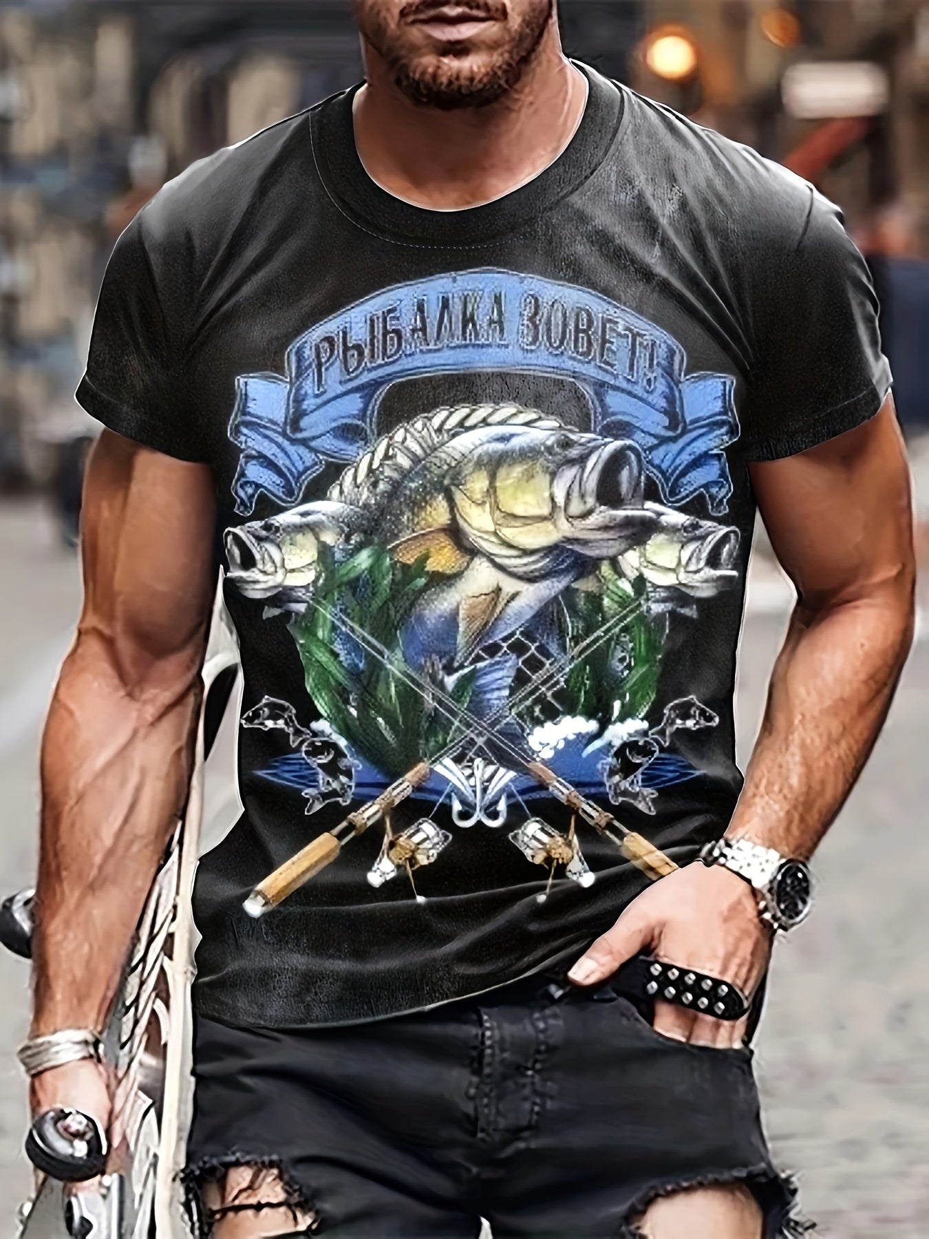 Fish 3D Print Men's Short Sleeve T-shirt Graphic Tee Summer Clothes
