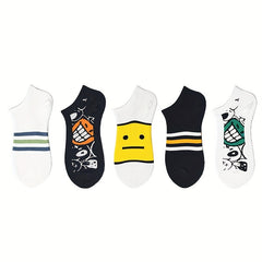 Men's Striped Liner Anklets Socks Cotton Blend Soft Breathable Sweat Absorbent