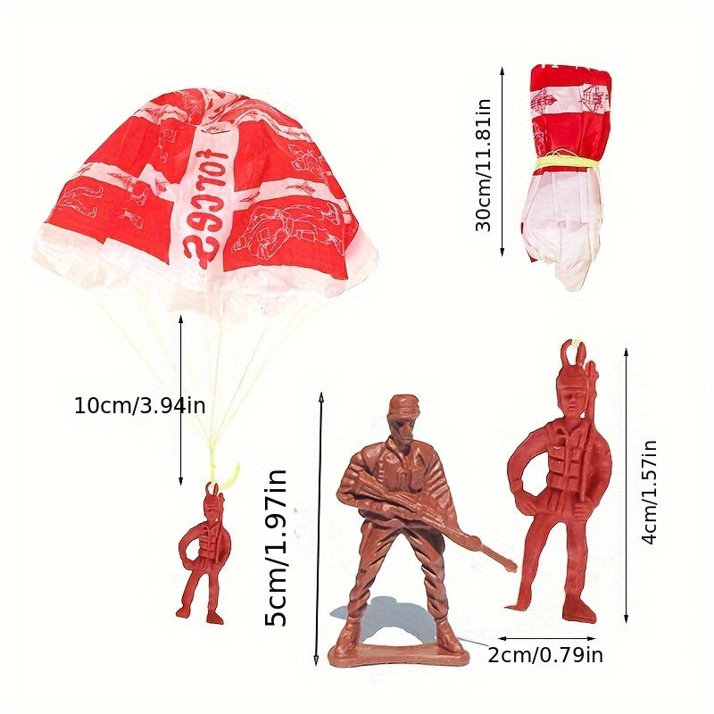 28pcs Parachute Toy Throw Toy Outdoor Game Military Action Figures Random Colors