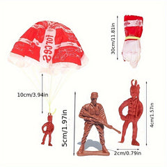 28pcs Parachute Toy Throw Toy Outdoor Game Military Action Figures Random Colors