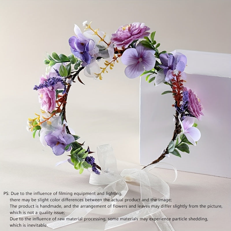 Bohemian Floral Headband Purple Pink Flowers Hair Accessory Weddings