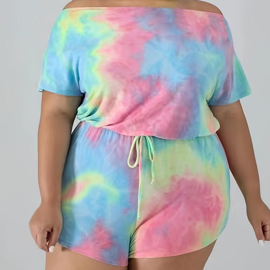 Tie Dye Off Shoulder Top & Drawstring Shorts Set