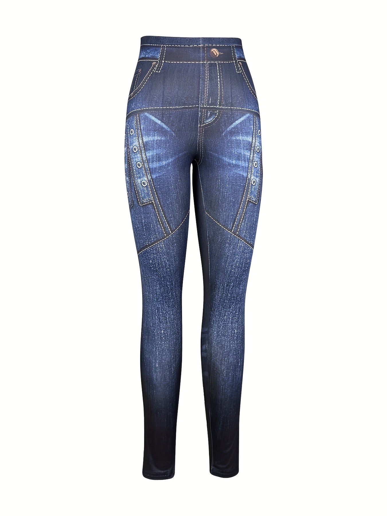 Faux Denim Print Sports Leggings Stretchy Fitness Yoga Pants Women's Activewear