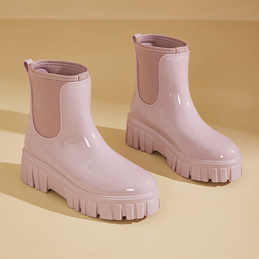 Women's Waterproof Rain Boots Thick Sole Slip On Chelsea Boots Round Toe