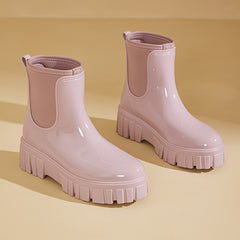 Women's Waterproof Rain Boots Thick Sole Slip On Chelsea Boots Round Toe