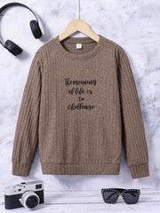 Boys Letter Embroidered Sweatshirt Crew Neck Tops
