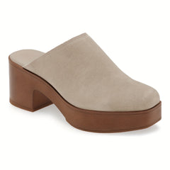 Chunky Heel Platform Mules Square Closed Toe Slip On Shoes