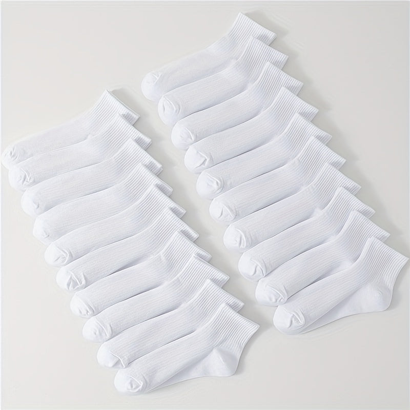 20 Pairs Solid Socks Comfy & Breathable Women's Stockings
