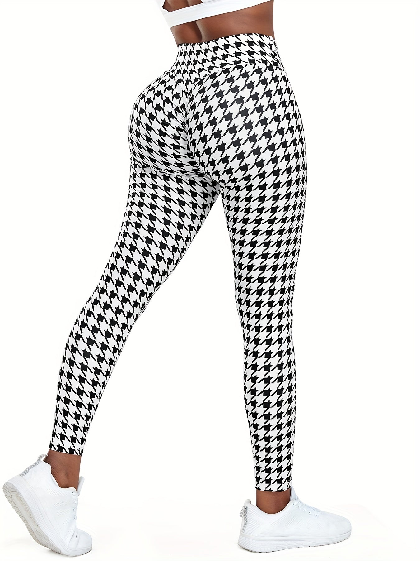 Houndstooth Pattern Yoga Leggings High Waist Slim Running Pants