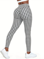 Houndstooth Pattern Yoga Leggings High Waist Slim Running Pants