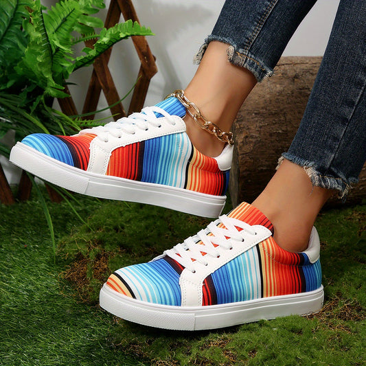 Colorful Striped Canvas Shoes Low Top Flat Walking Sneakers