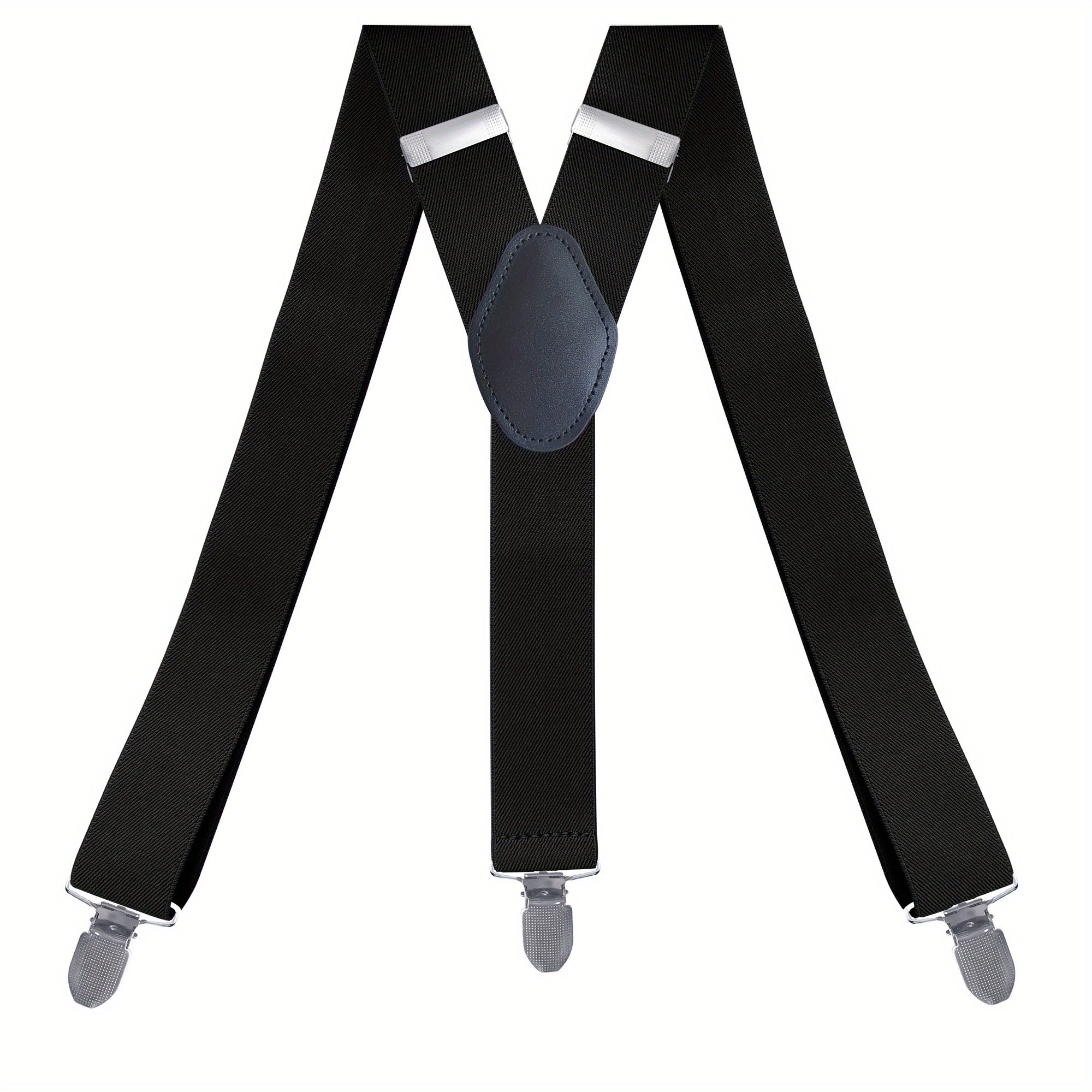 Men's Y Back Suspenders 3-Wide Adjustable Solid Straight Heavy Duty Clip