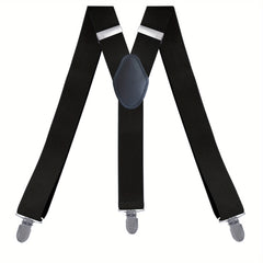 Men's Y Back Suspenders 3-Wide Adjustable Solid Straight Heavy Duty Clip