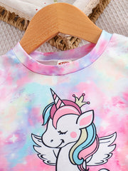 Girls Unicorn Graphic T-Shirt & Shorts Set for Summer