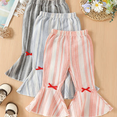 3pcs Striped Flared Pants Girls Bow Trousers