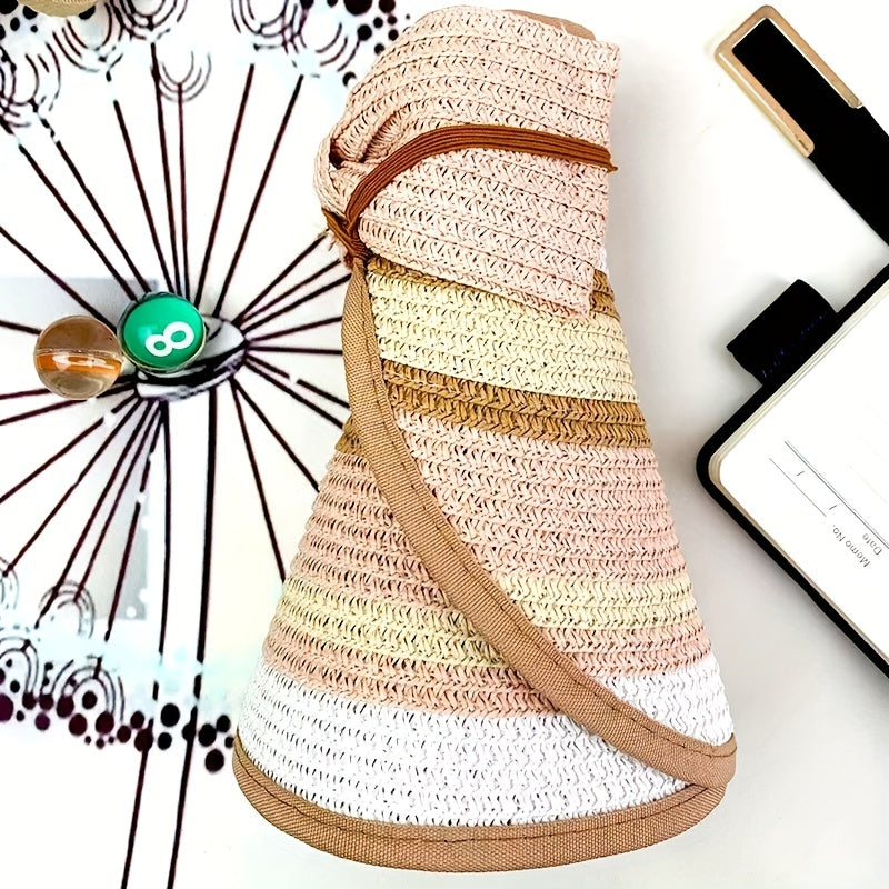 Wide Brim Visor Hat Striped Straw Sun Hat UV Protection Beach Hats