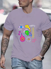 Funny Doodle Print Men's Graphic Crew Neck T shirt for Summer