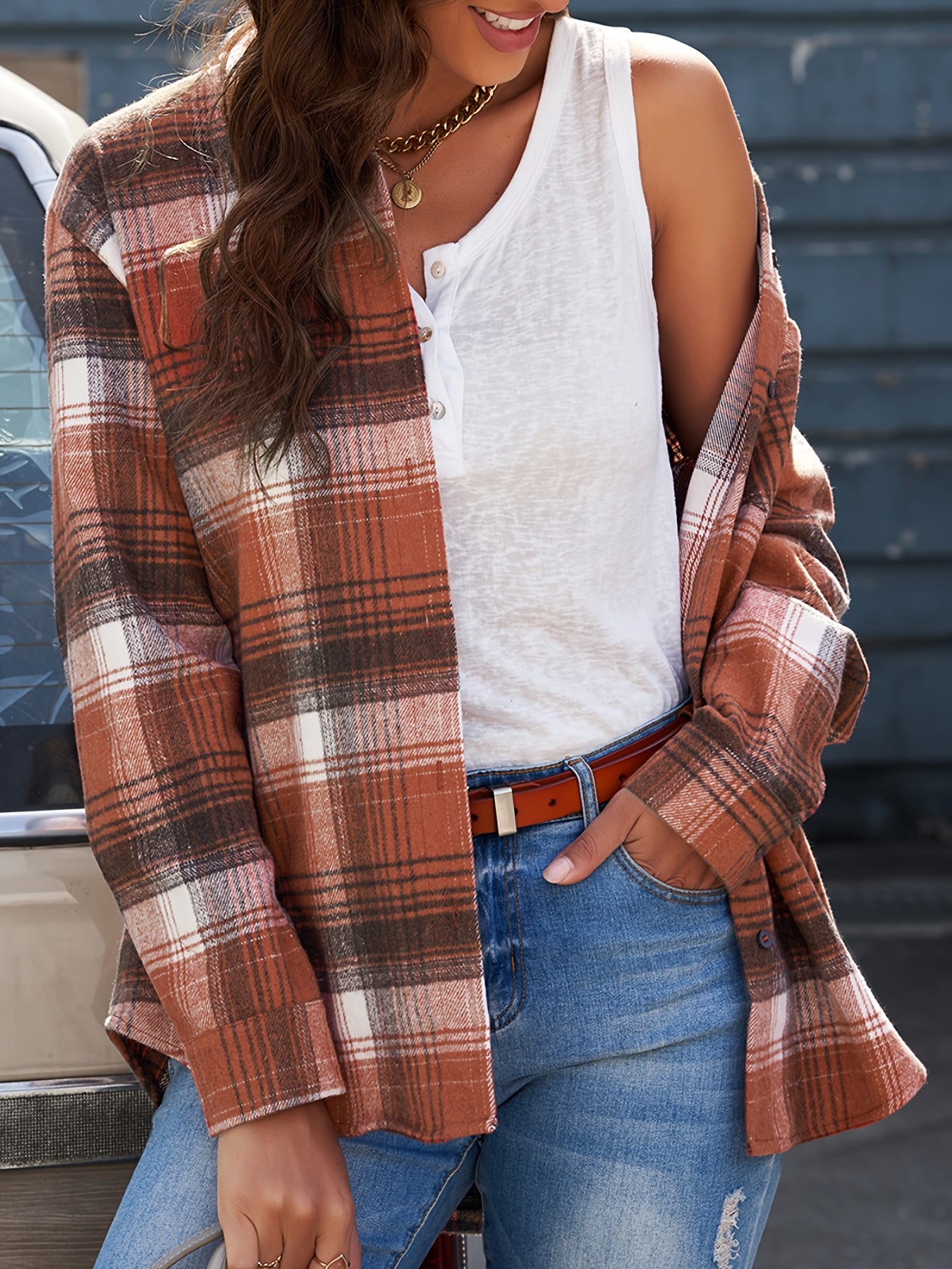 Gingham Graphic Long Sleeve Lapel Casual Shirt