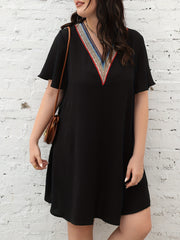 Boho Dress Women's Colorblock Lace V Neck Short Sleeve Dress