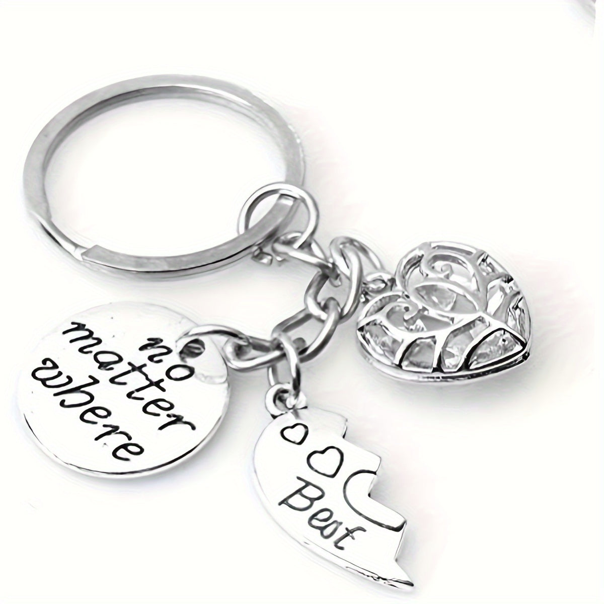 2pcs Heart Keychain Stainless Steel Bag Backpack Pendant Gift