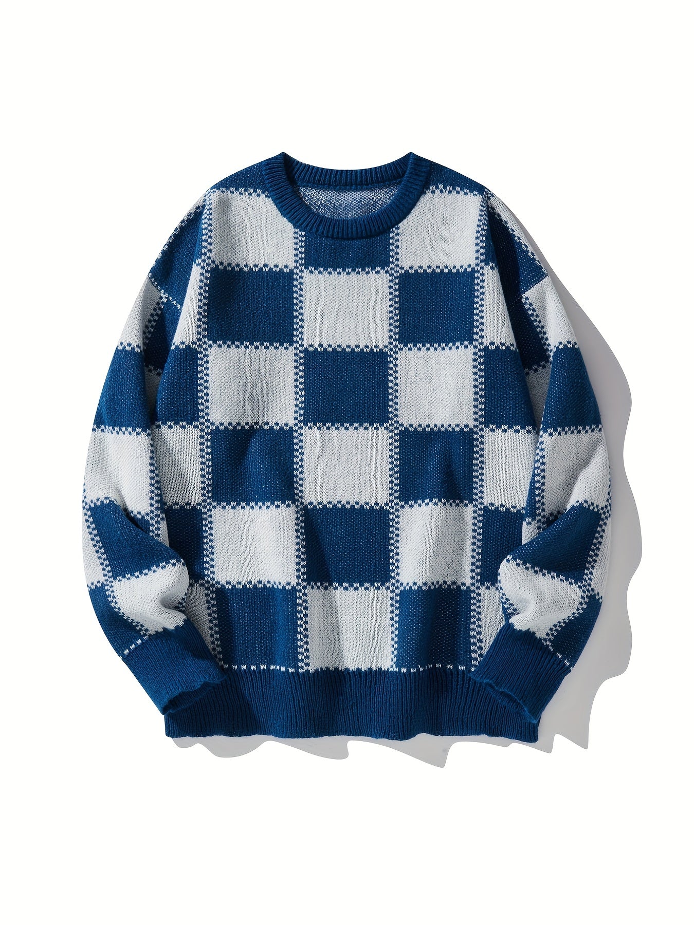 Men's Checkerboard Knitted Sweater for Fall and Winter