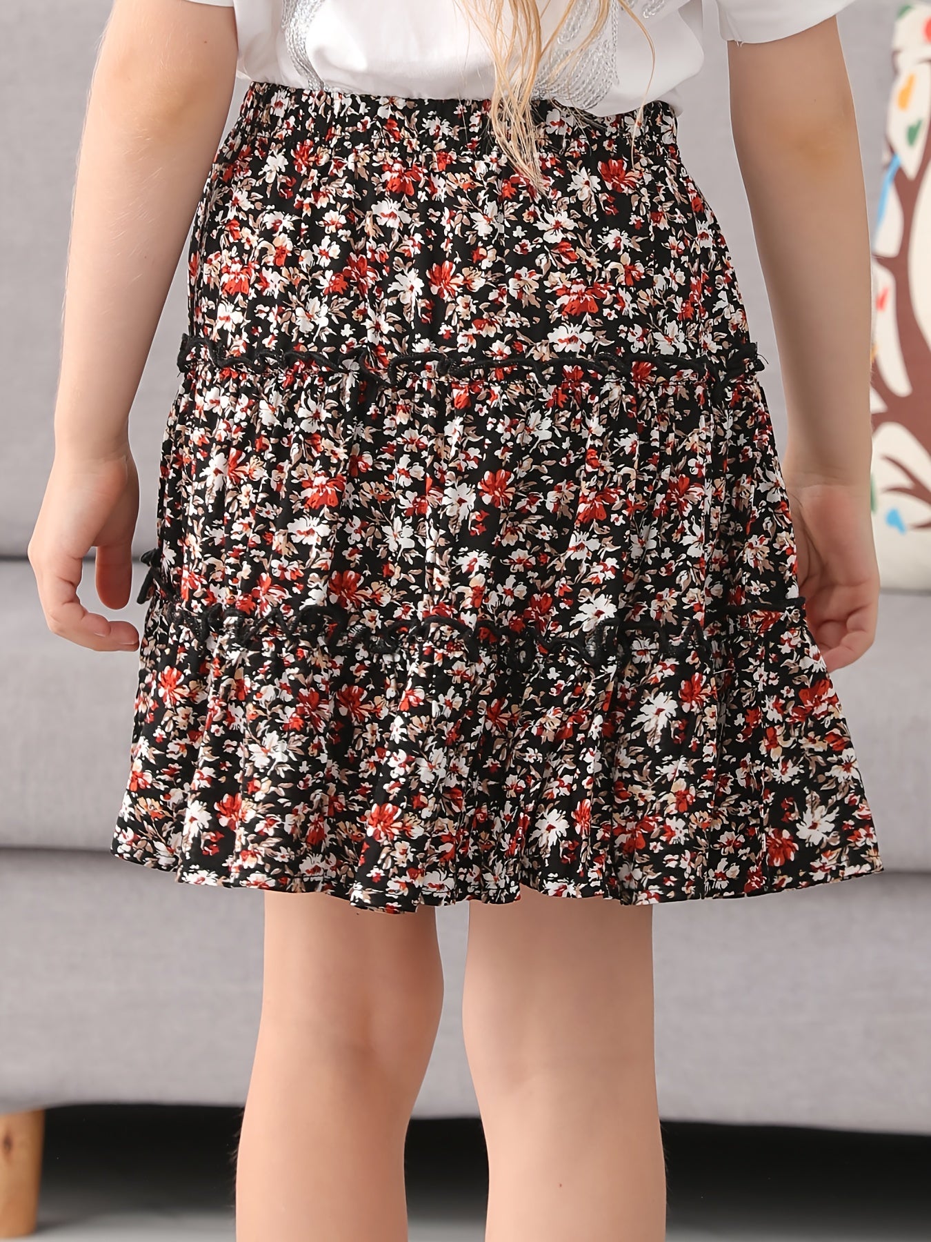 Girls Bohemian Layered Skirt Floral Print Summer Holiday