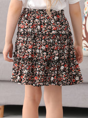 Girls Bohemian Layered Skirt Floral Print Summer Holiday