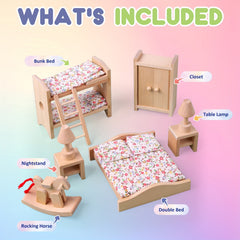 Wooden Dollhouse Furniture Set with Dolls Bedroom Accessories