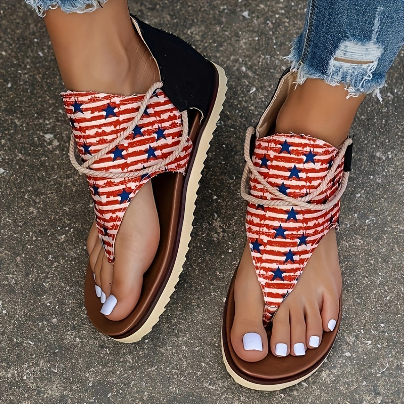 Patriotic Thong Sandals Back Zipper Anti-slip Sports Sandals Women