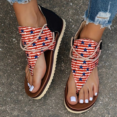 Patriotic Thong Sandals Back Zipper Anti-slip Sports Sandals Women