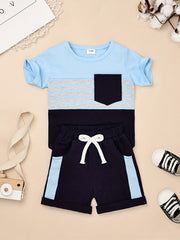 Baby Boys Striped Patched T-shirt & Shorts Set for Summer