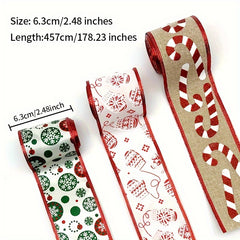 4.57m Christmas Candy Wired Edge Ribbon Red Candy Cane Fabric Craft Ribbon