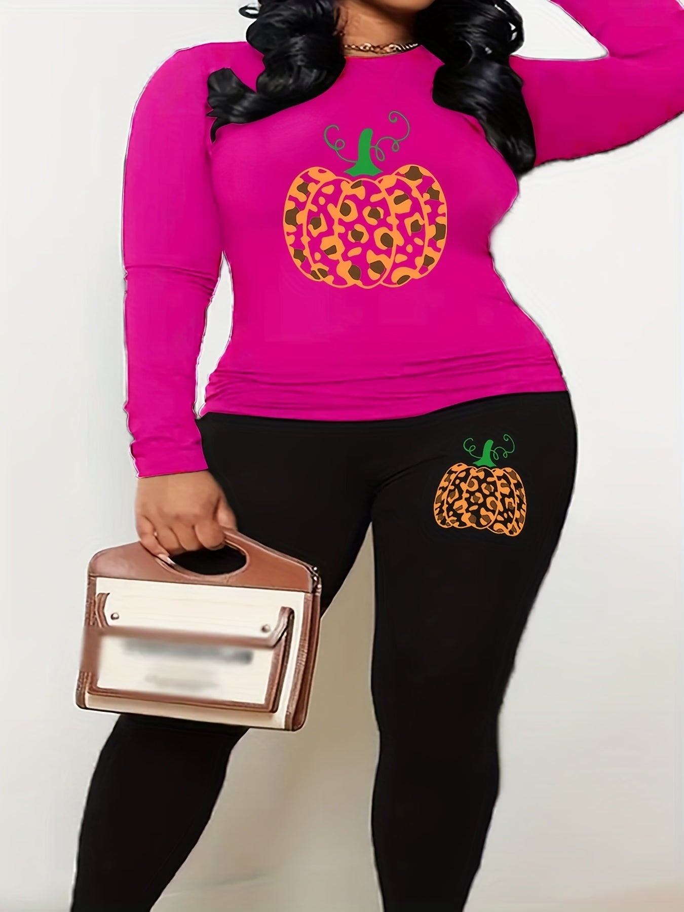 Pumpkin Print Top & Leggings Two Piece Set