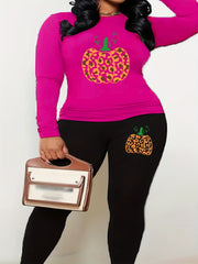 Pumpkin Print Top & Leggings Two Piece Set