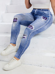 Women's Denim Print Yoga Leggings High Stretch Sports Tight Pants