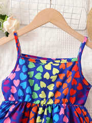 Youth Girl Colorful Heart Print Camisole Princess Dress