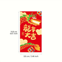 6pcs Red Envelopes Dragon Year Lucky Money 6 Different Golden Embossed Patterns