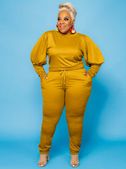 Lantern Sleeve Sweatshirt & Sweatpants Set Women's Plus