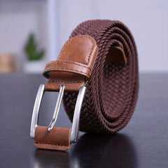 Men's Non-Porous Elastic Woven Pin Buckle Belt