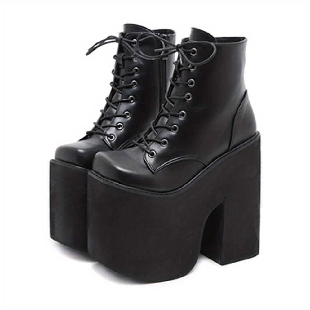 Y2K Style Short Boots Square Toe Lace Up Platform Shoes