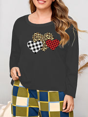 Plus Size Heart Print Long Sleeve Pajama Top